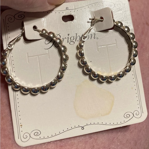 BRIGHTON Beaded Medium-Size Silver-Tone Authentic Quality Hoop Earrings $68 NWT - Picture 4 of 5